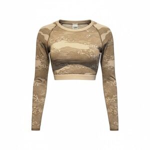Gymshark Camo Seamless Long Sleeve Crop Top Workout Athleisure Women's Size L